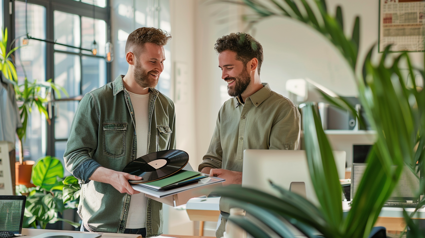 Colleagues exchanging items